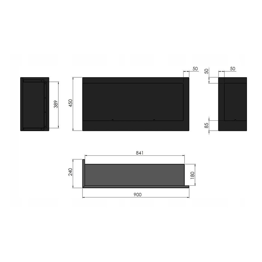 InFire - Stūra BIO Kamīns 45x90 cm 3kW melna