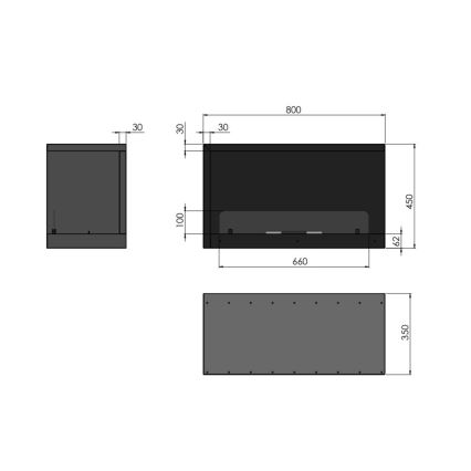 InFire - Stūra BIO kamīns 80x45 cm 3,5kW melns