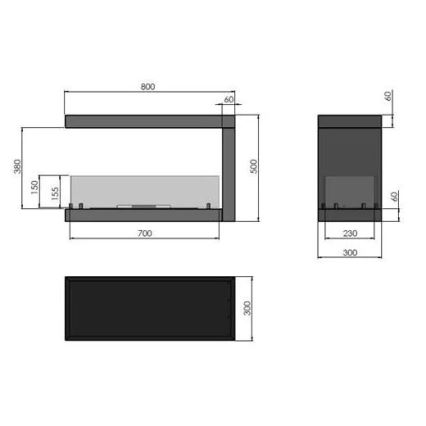 InFire - Stūra BIO kamīns 80x50 cm 3kW divpusējs