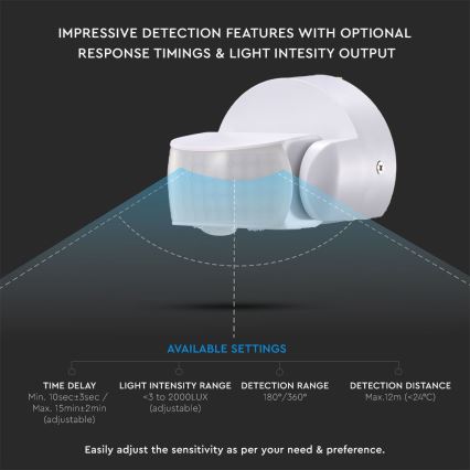 Infrasarkanais āra kustību sensors 180/360° 600W/230V IP65 balta