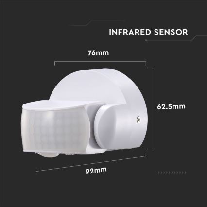 Infrasarkanais āra kustību sensors 180/360° 600W/230V IP65 balta