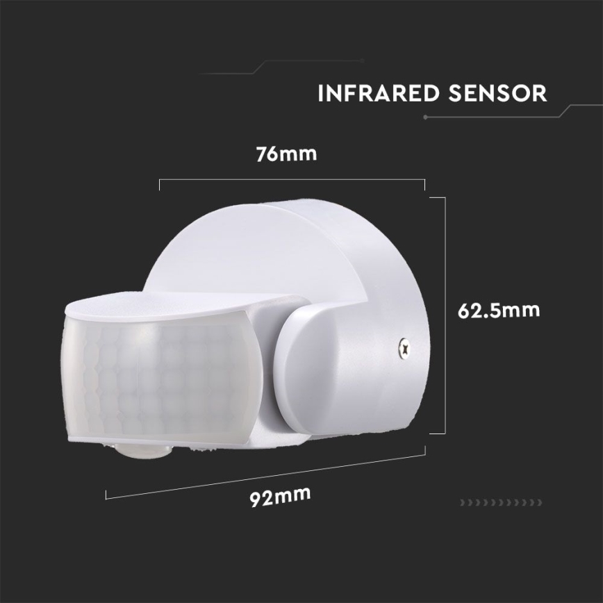 Infrasarkanais āra kustību sensors 180/360° 600W/230V IP65 balta
