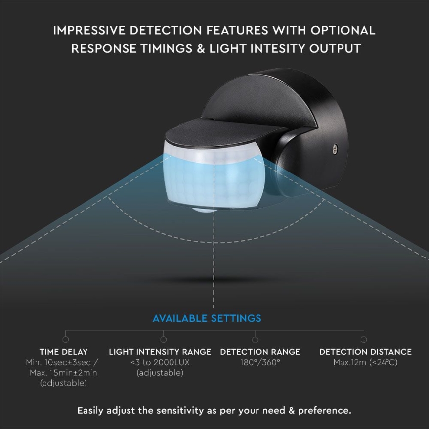 Infrasarkanais āra kustību sensors 180/360° 600W/230V IP65 melna