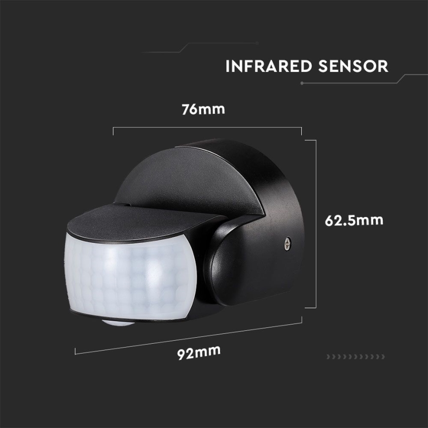 Infrasarkanais āra kustību sensors 180/360° 600W/230V IP65 melna
