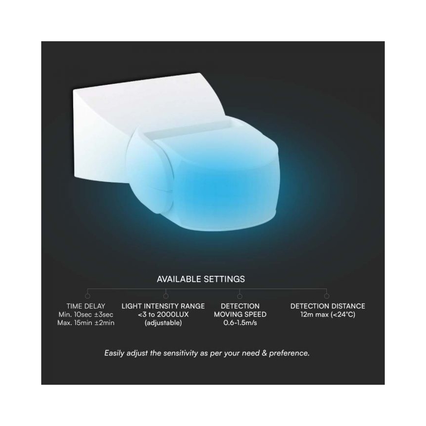 Infrasarkanais āra kustību sensors 180° 230V IP65 balta
