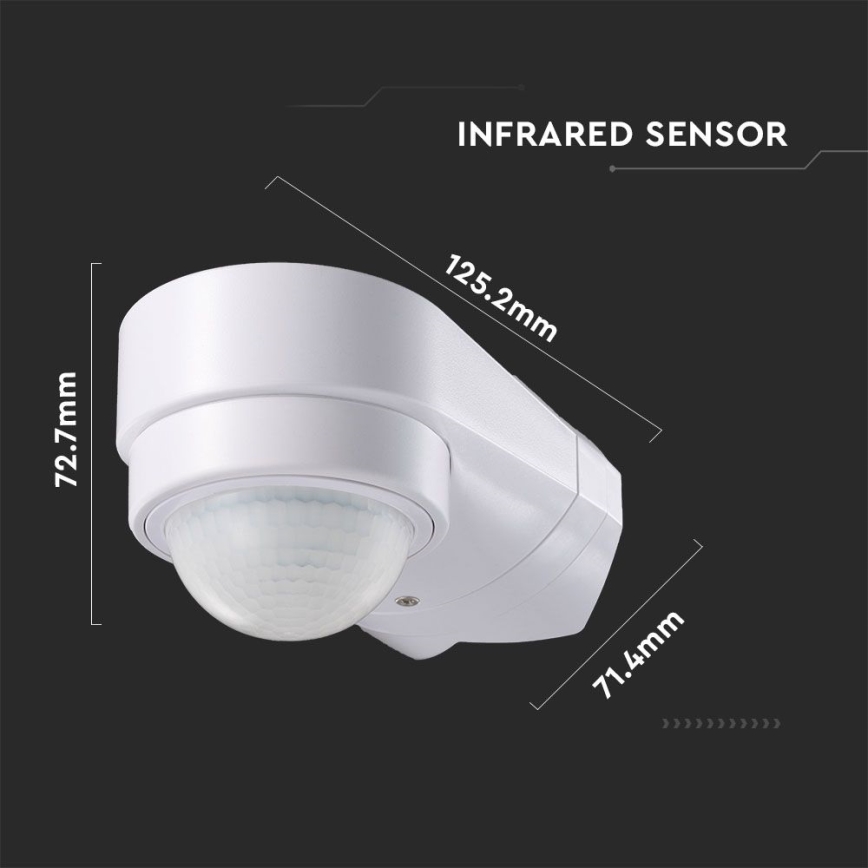 Infrasarkanais āra kustību sensors 240° 600W/230V IP65 balta