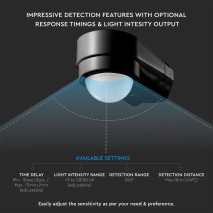 Infrasarkanais āra kustību sensors 240° 600W/230V IP65 melna