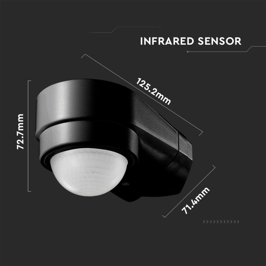 Infrasarkanais āra kustību sensors 240° 600W/230V IP65 melna