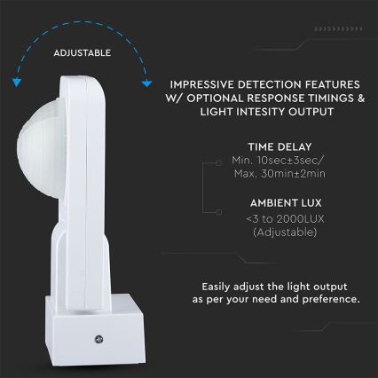 Infrasarkanais āra kustību sensors 360° 1000W/230V IP65 balta