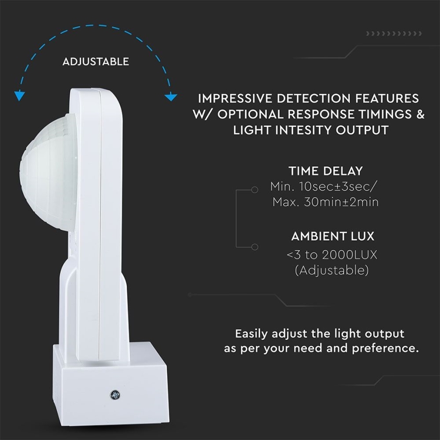 Infrasarkanais āra kustību sensors 360° 1000W/230V IP65 balta