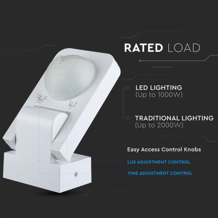 Infrasarkanais āra kustību sensors 360° 1000W/230V IP65 balta
