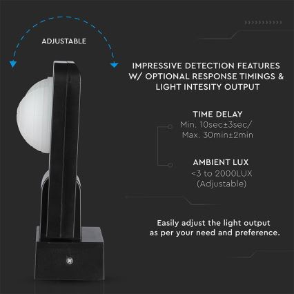 Infrasarkanais āra kustību sensors 360° 1000W/230V IP65 melna