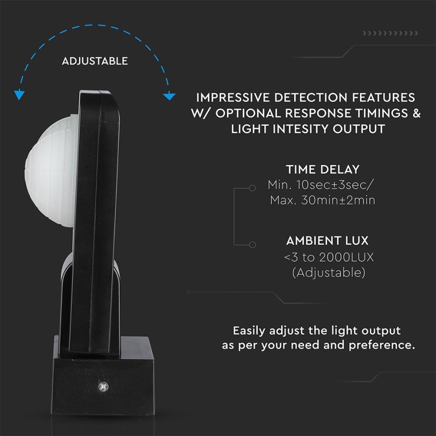 Infrasarkanais āra kustību sensors 360° 1000W/230V IP65 melna
