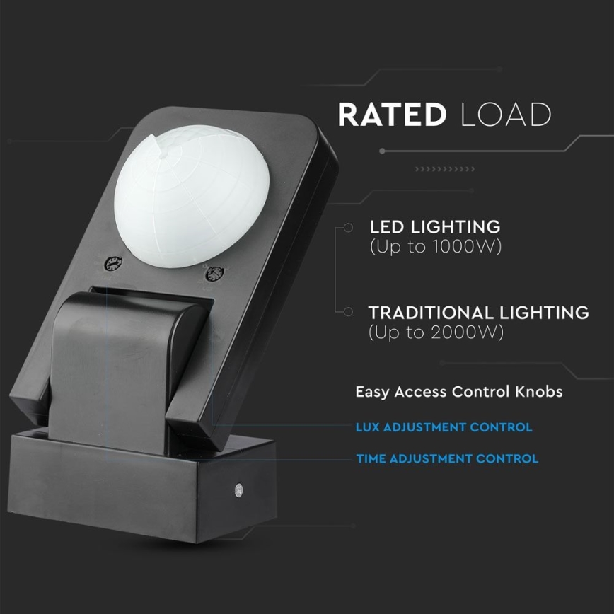 Infrasarkanais āra kustību sensors 360° 1000W/230V IP65 melna