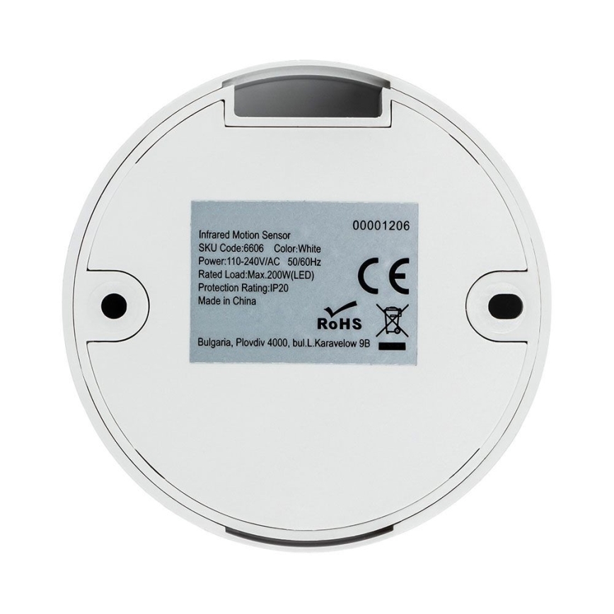 Infrasarkanais kustību sensors 360° 200W/230V balta