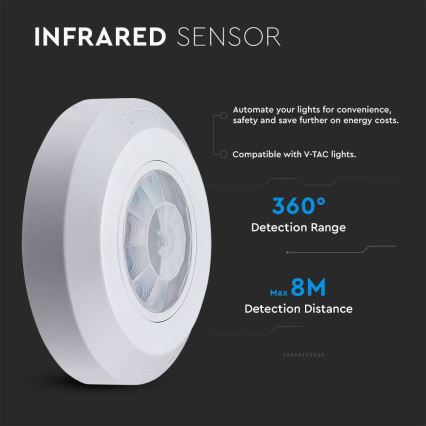 Infrasarkanais kustību sensors 360° 200W/230V balta