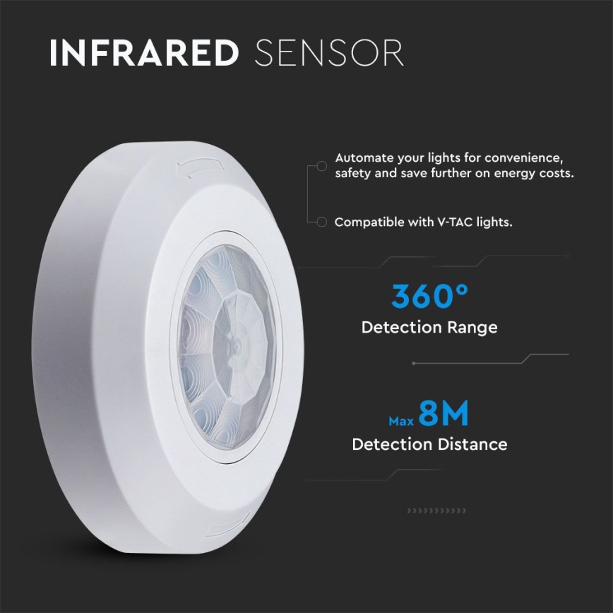Infrasarkanais kustību sensors 360° 200W/230V balta