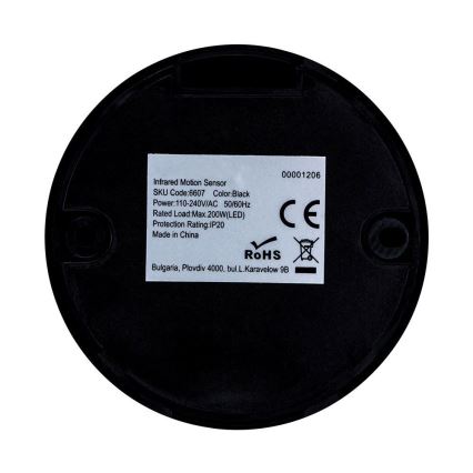 Infrasarkanais kustību sensors 360° 200W/230V melna