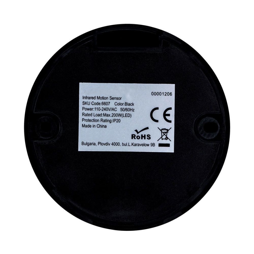 Infrasarkanais kustību sensors 360° 200W/230V melna