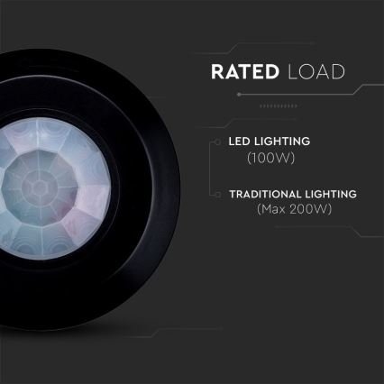 Infrasarkanais kustību sensors 360° 200W/230V melna