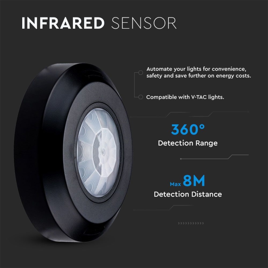 Infrasarkanais kustību sensors 360° 200W/230V melna