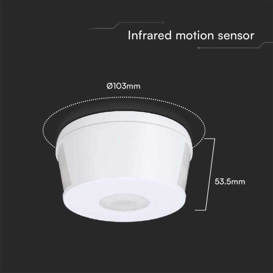 Infrasarkanais kustību sensors 360° 230V balta