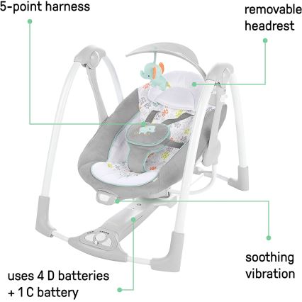Ingenuity - Bērnu kūstīgas šūpoles ar mūziku 2in1 WIMBERLY 4xD + 1xC
