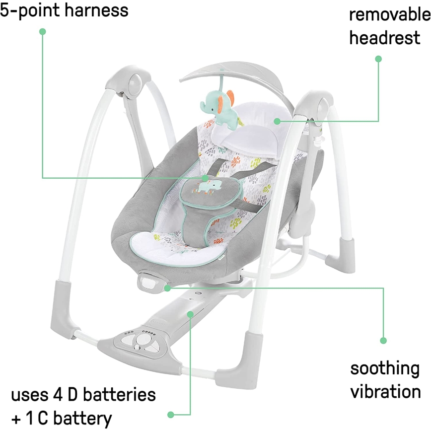 Ingenuity - Bērnu kūstīgas šūpoles ar mūziku 2in1 WIMBERLY 4xD + 1xC