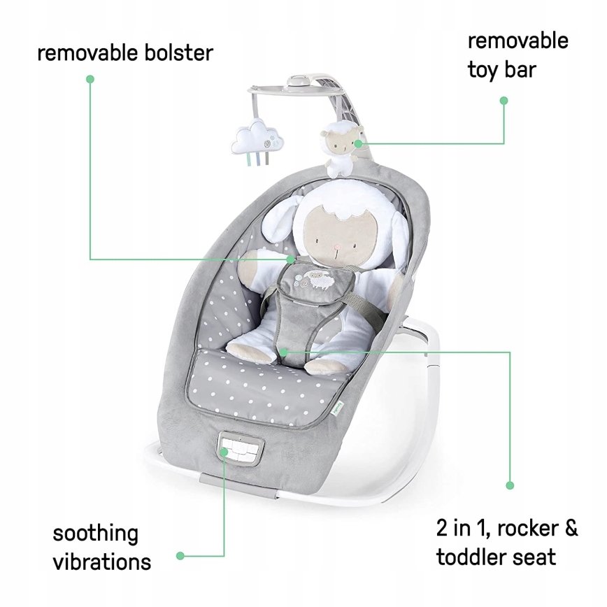 Ingenuity - Bērnu šūpuļkrēsls ar mūziku CUDDLE LAMB 3xLR14