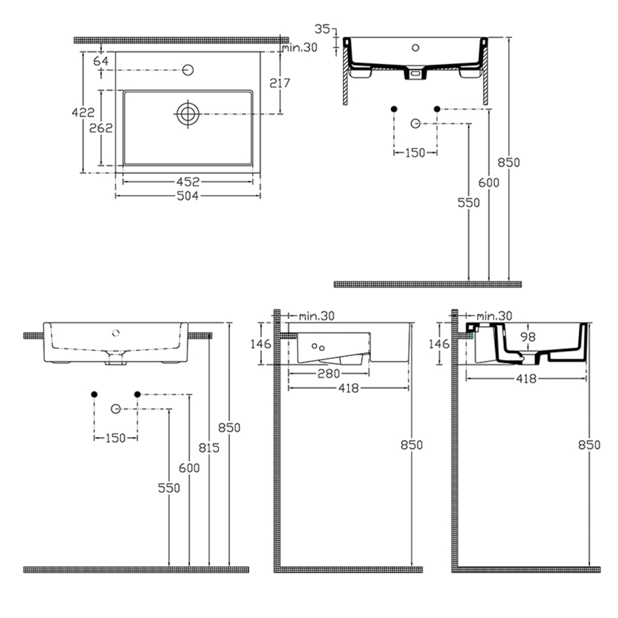 Isvea - Daļēji iebūvējama izlietne PURITY 50x42 cm keramika/balta