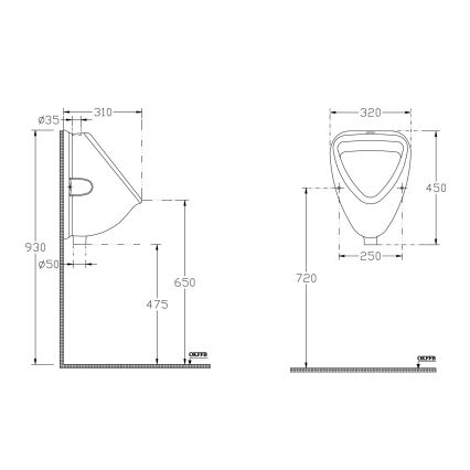 Isvea - pisuārs ar augšējo pievadu, keramika/balta