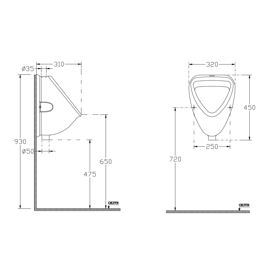 Isvea - pisuārs ar augšējo pievadu, keramika/balta