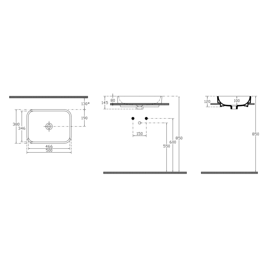 Isvea - virsmas uzstādāma izlietne AQUA 50x38 cm keramika/balta
