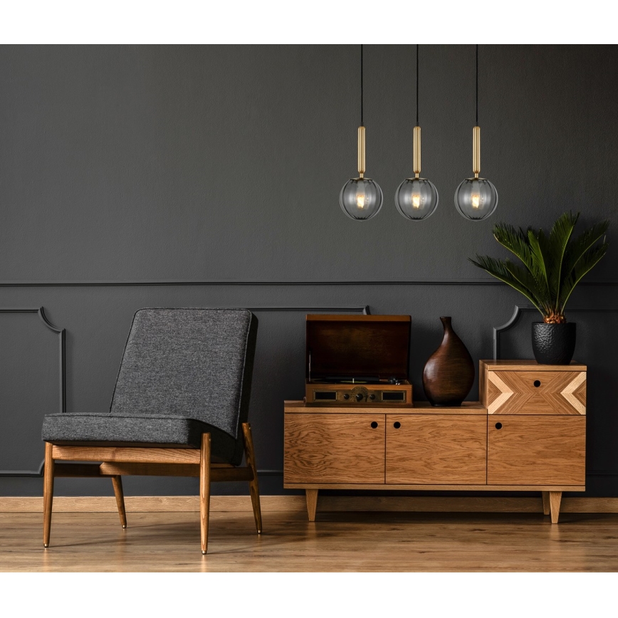 ITALUX - Lustra ar auklu RAVENA 3xE27/5W/230V melna/zelta
