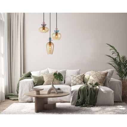 ITALUX - Pakaramais gaismeklis uz kabeļa FANDA 3xE27/40W/230V zelta/dūmakaina bēša