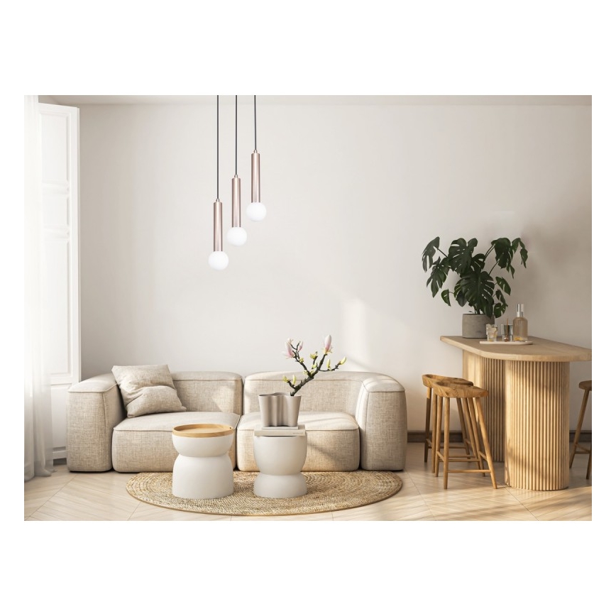 ITALUX - Pakaramā lampa uz vada FILANO 3xG9/5W/230V rozā zelta krāsā