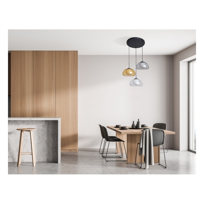 ITALUX - Lustra uz kabeļa AINALE 3xG9/7W/230V melna/caurspīdīga/dūmakaina bēša/pelēka