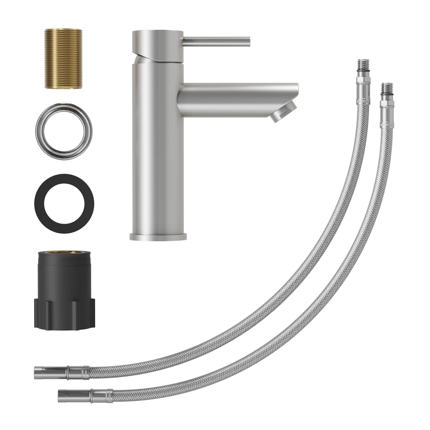 Izlietnes jaucējkrāns RINGSTED, 17,8 cm, birstēta nerūsējošā tērauda apdare