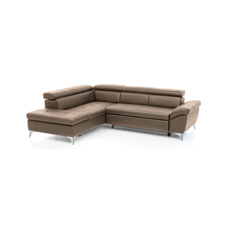 Izvelkamais stūra ādas dīvāns SALERNO II, kreisais, brūns