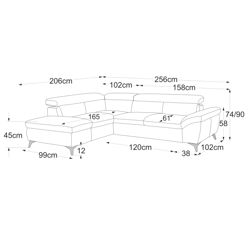 Izvelkamais stūra ādas dīvāns SALERNO II, kreisais, brūns