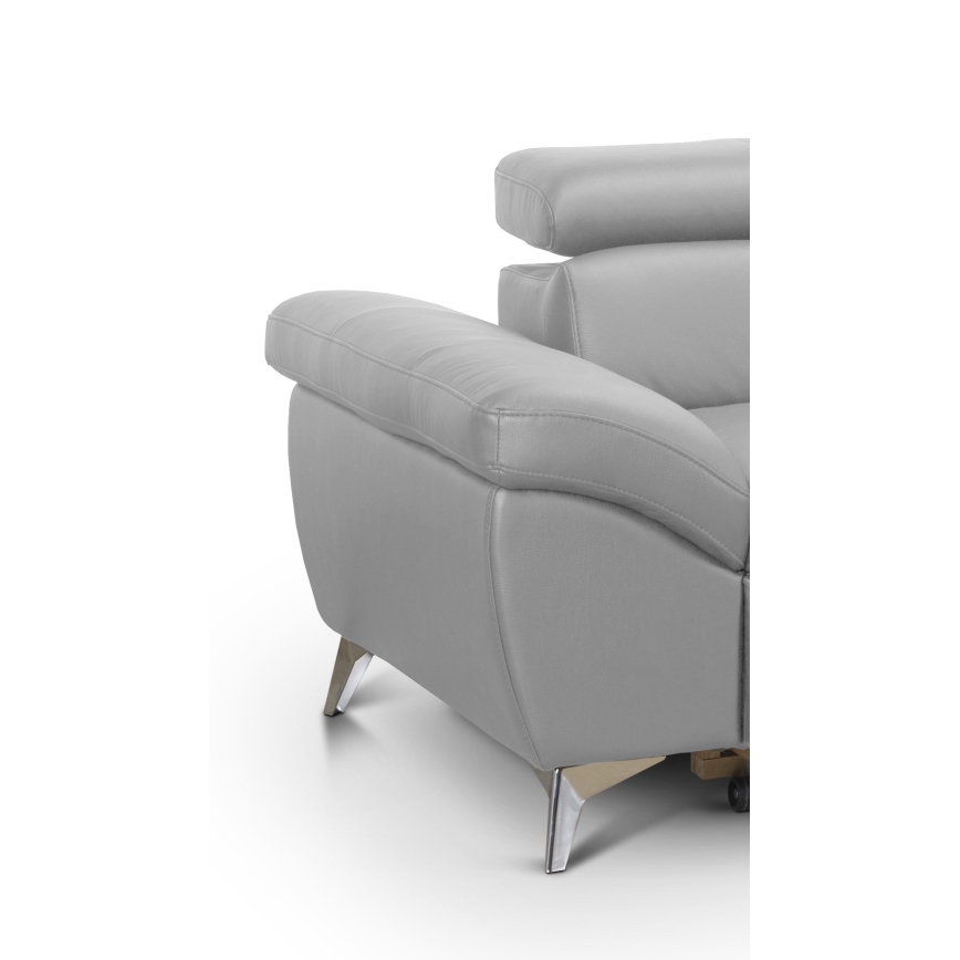 Izvelkamais stūra ādas dīvāns SALERNO II, labais stūris, pelēks