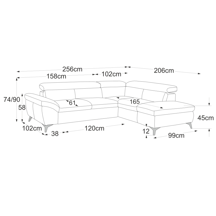 Izvelkamais stūra ādas dīvāns SALERNO II, labais stūris, pelēks