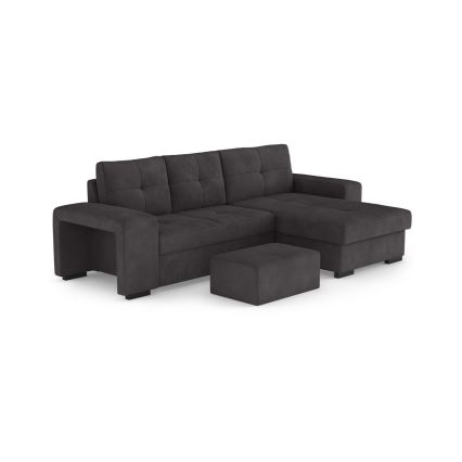 Izvelkamais dīvāns ar glabāšanas nodalījumu un pufu PALERMO, melns, labais