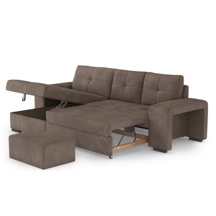Izvelkamais dīvāns ar uzglabāšanas nodalījumu un pufu PALERMO, brūns, kreisais