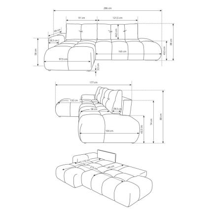 Izvelkams kreisais L-formas tapisētais stūra dīvāns ALMADA ar uzglabāšanas nodalījumu, bēšs