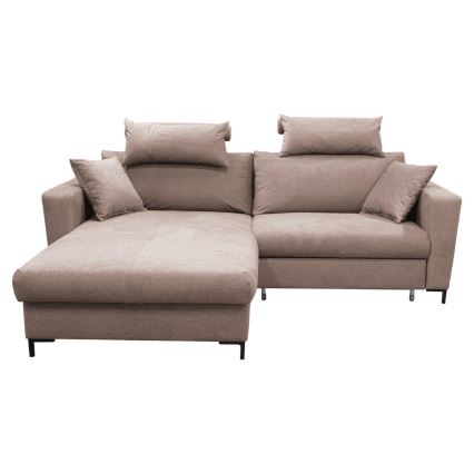 Izvelkamais L formas kreisais stūra dīvāns HORTA ar glabāšanas nodalījumu, rozā