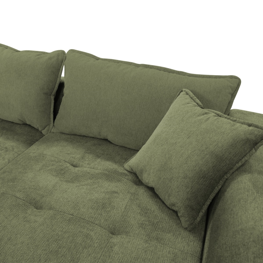 Izvelkamais L veida stūra dīvāns LAGOA ar uzglabāšanas nodalījumu, labās puses izkārtojums, zaļš