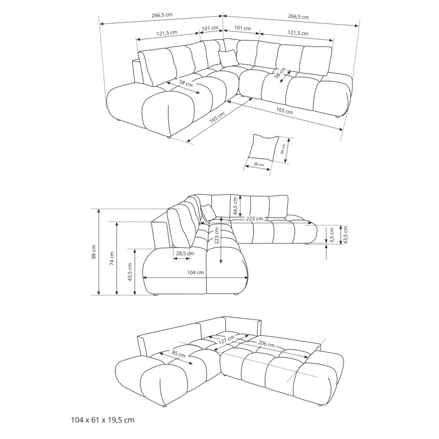 L-veida izvelkamais polsterētais stūra dīvāns ALMADA ar uzglabāšanas nodalījumu, labais, bēšs