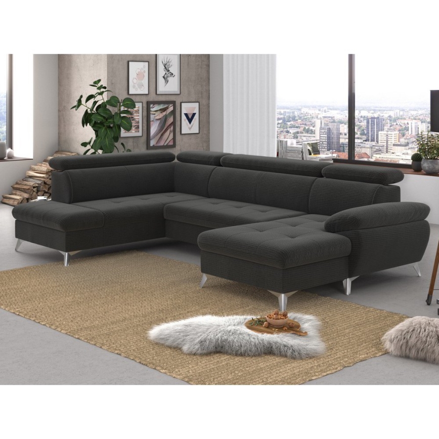 Izvelkamais stūra dīvāns ar uzglabāšanas nodalījumu U formā CATANIA kreisais grafīts