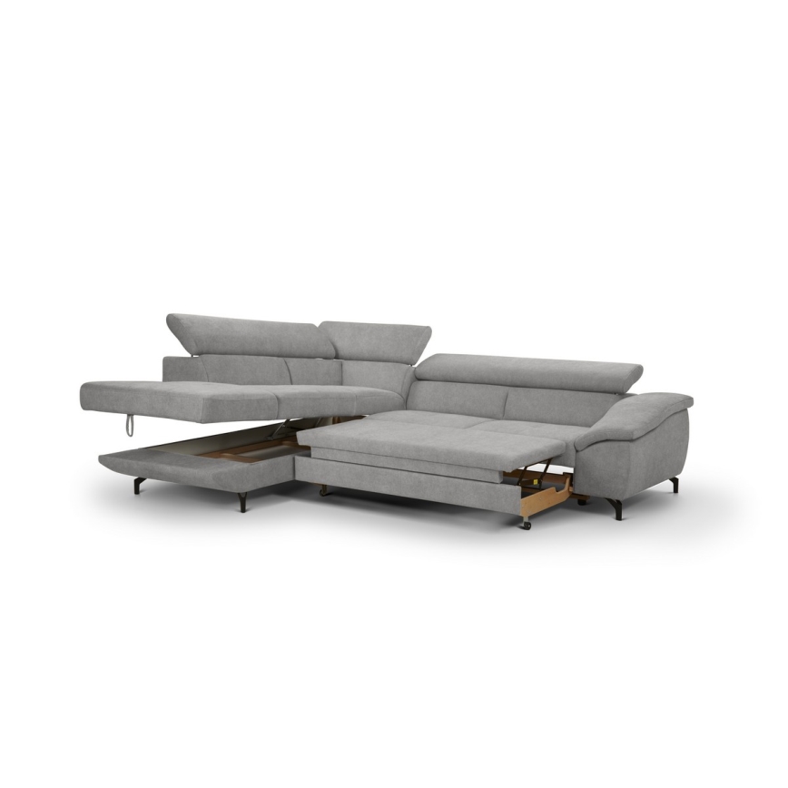 Izvelkamais stūra dīvāns ar uzglabāšanas nodalījumu L formā BRESCIA kreisais pelēks